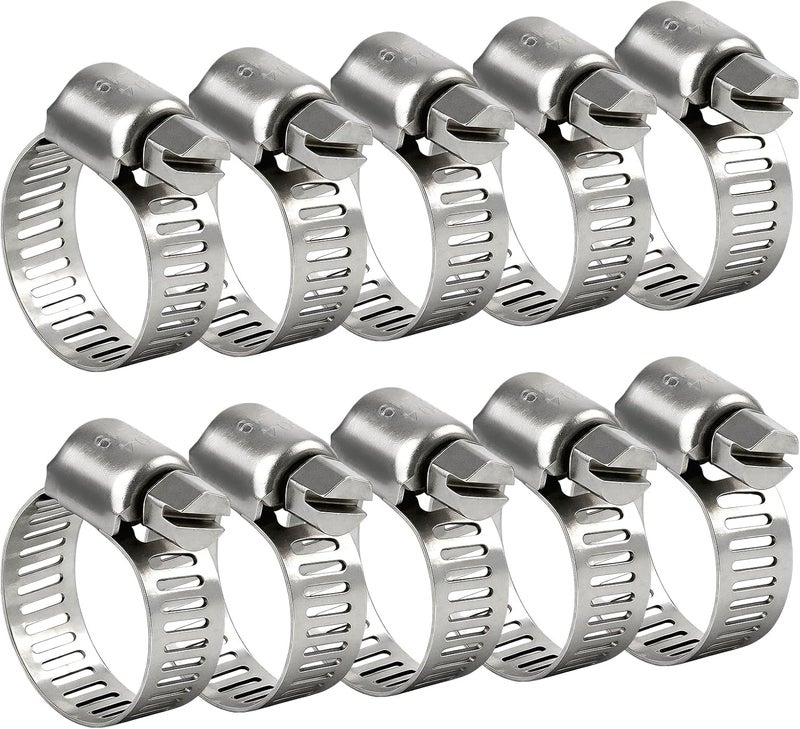 Gudui Hose Clamp 3/4 Inch, 10 Pack Stainless Steel Hose Clamps for 1/2 Inch to 3/4 Inch Hose Pipe Adjustable Worm Gear Hose Clamps Assortment Kit for Fuel Line, Automotive, Radiator, Mechanical - Image 1